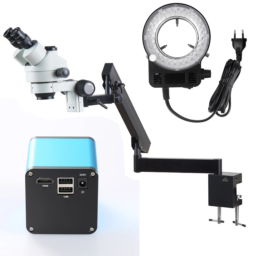 Adjustable Articulated Arm Fol - đánh giá và giá Trinocular Stereo Microscope 7X-45X