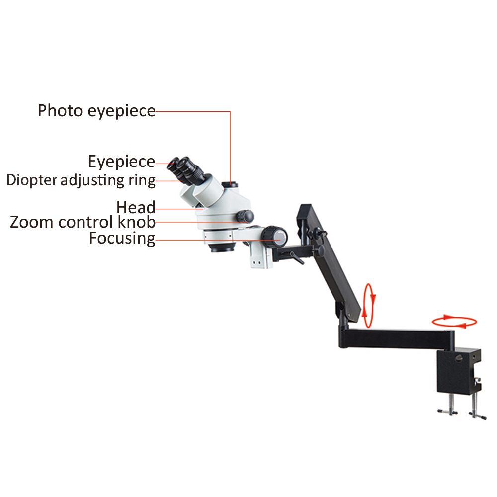 Adjustable Articulated Arm Fol - đánh giá và giá Trinocular Stereo Microscope 7X-45X